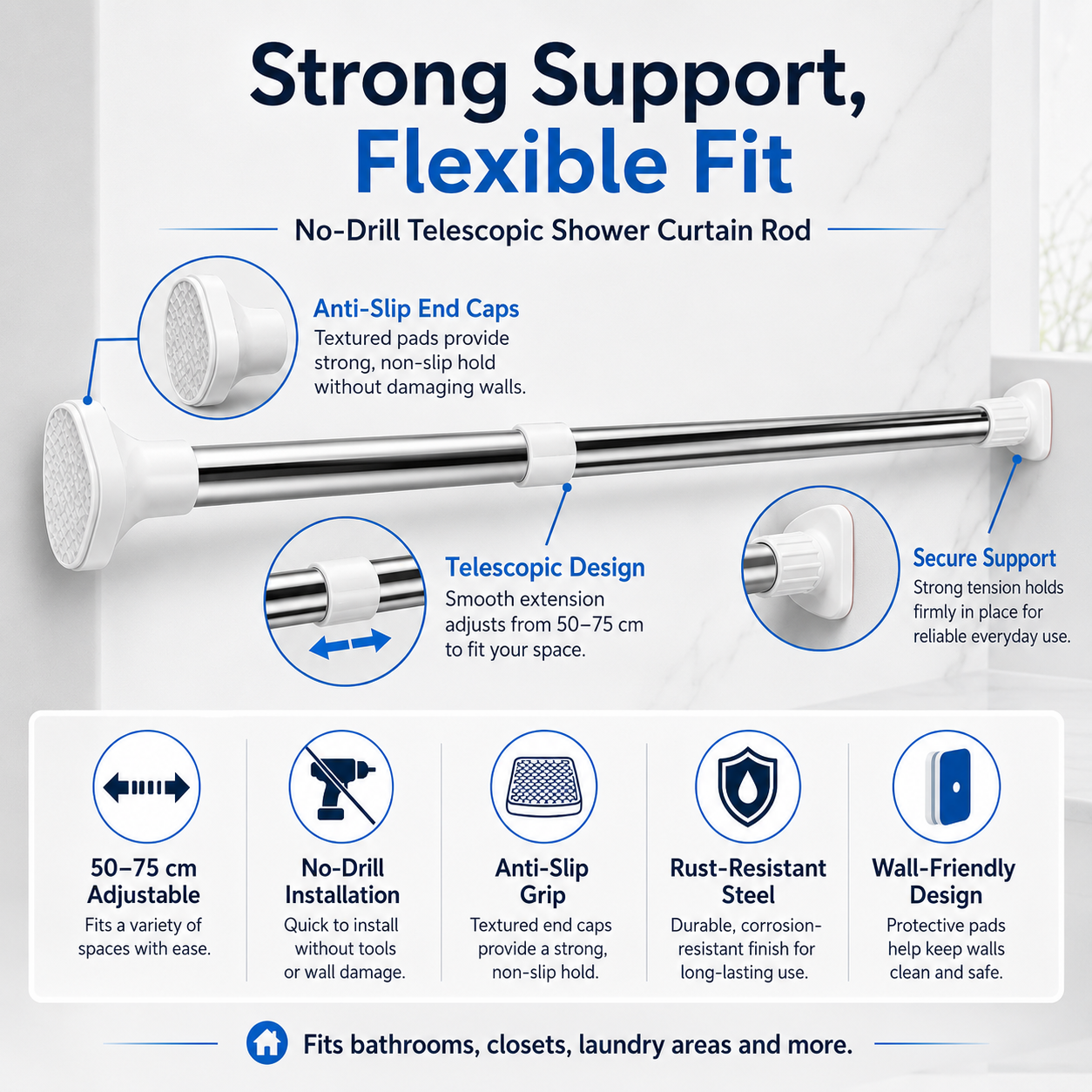 No drill telescoping tension rod installation