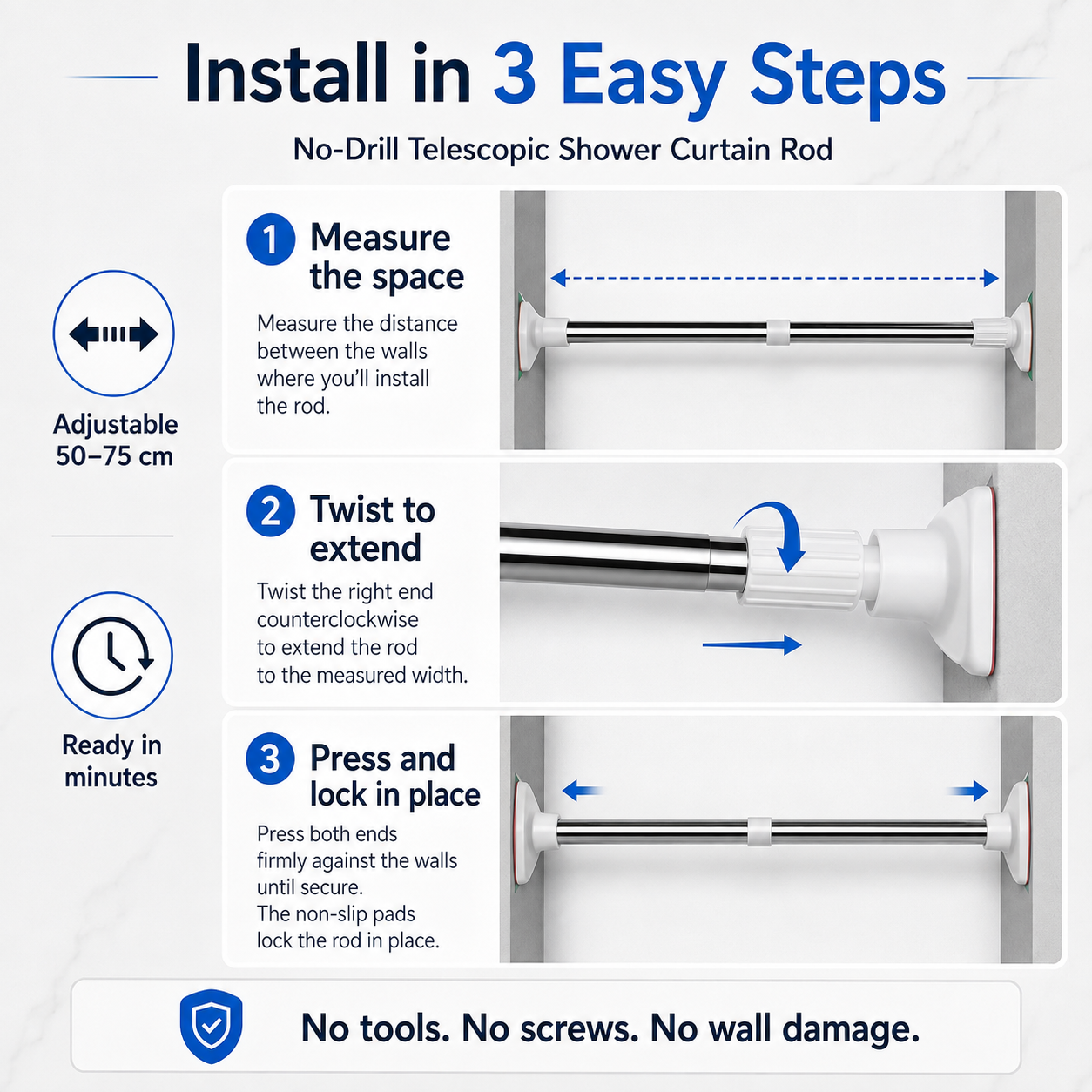 Durable adjustable stainless steel tension rod