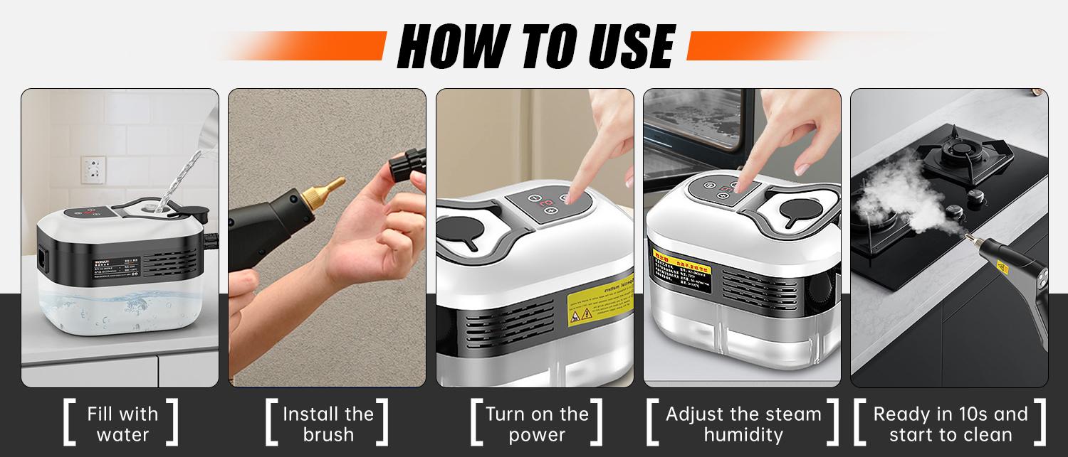Portable Handheld Steam Cleaner with 10 Accessories, Adjustable Levels, Fast Heat-Up Steamer for Kitchen, Bathroom, Tile & Car Cleaning